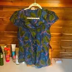 Vanessa & Virginia Silk Floral Leaf Ruffle Blouse